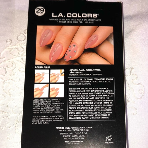 L.A. Colors Manicure Dream Artificial Nail Tip 29 Piece Set Gem Accents & Tools - Picture 3 of 11